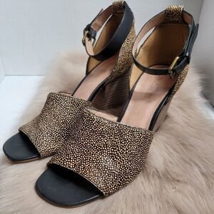 Madewell ALENA Sandal Spotted Calf Hair Stacked Heel Ankle Strap Womens Size 9.5